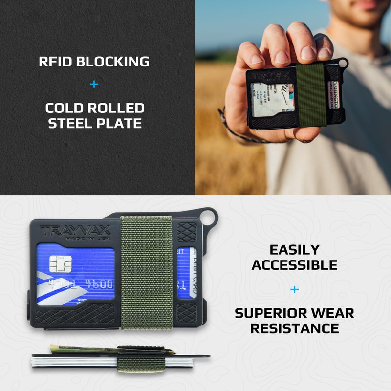 Trayvax Armored Summit Wallet, RFID Front Pocket Metal Credit Card Holder with Money Clip, Slim Minimalist Wallet for Men and Women, OD Green - Image 4